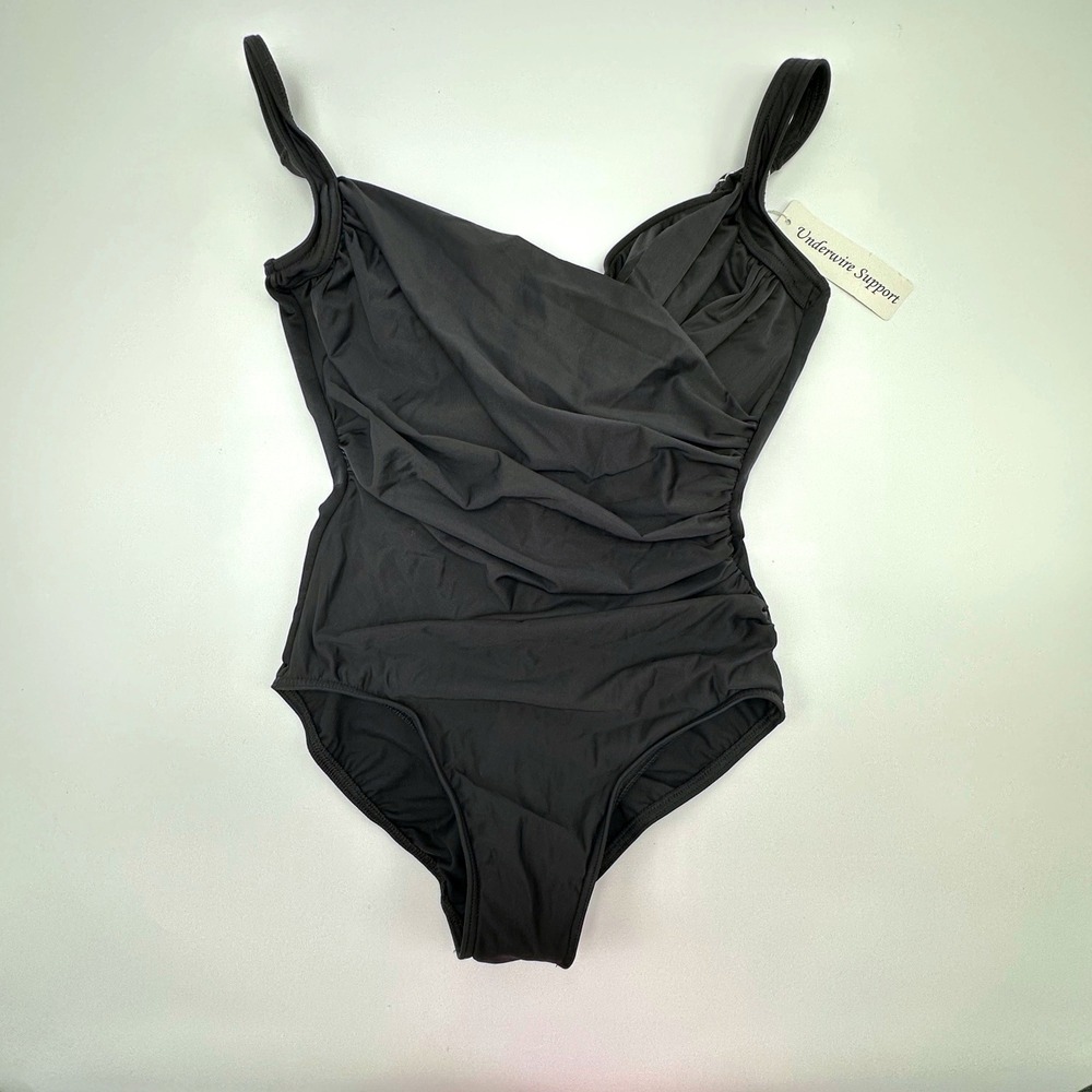 Miraclesuit Womens‎ Black Underwire Ruched One Piece Swimsuit Size 12 New 451263